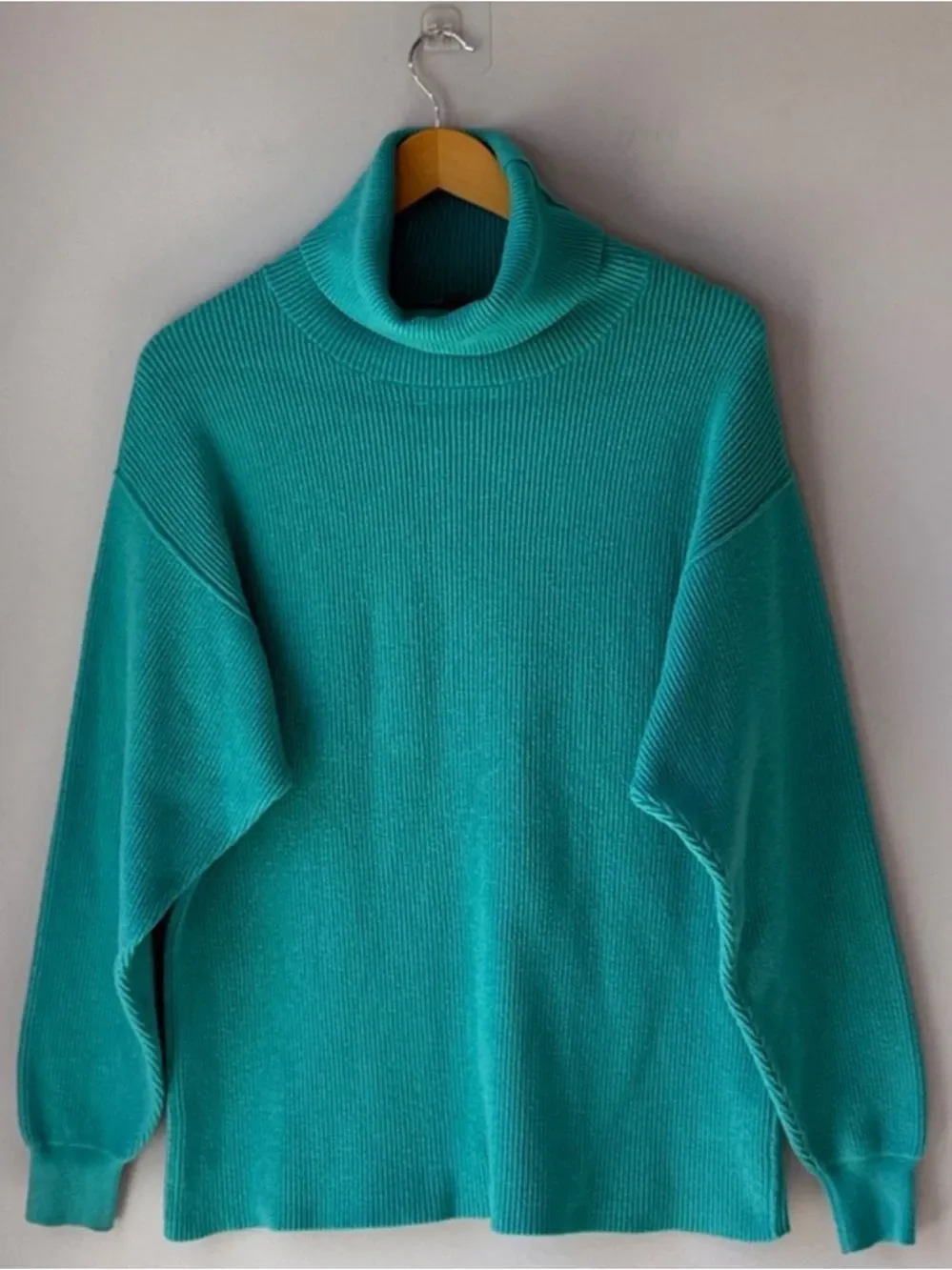 Free People Teal Ribbed Turtleneck Sweater